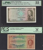 Central Bank of Malta, £1, 1967 (1969), serial number A/1 000500, Hogg signature, also Government of Malta, 2...