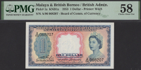 Board of Commissioners of Currency Malaya and British Borneo, $1, 21 March 1953, serial number A/96 068207, in PMG...