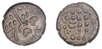 British Iron Age, DUROTRIGES, Uninscribed issues, silver Stater, Turf Cutter/Cranborne Chase type, devolved head of...