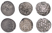 British Iron Age, DUROTRIGES, Uninscribed issues, silver Staters (3), Turf Cutter/Cranborne Chase type, devolved...