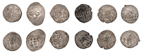 British Iron Age, DUROTRIGES, Uninscribed issues, billon Staters (6), Cranborne Chase type, devolved head of Apollo...