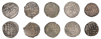 British Iron Age, DUROTRIGES, Uninscribed issues, silver Staters (5), Cranborne Chase type, devolved head of Apollo...