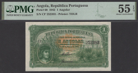 Republica Portuguesa, Angola, 1 Angolar, 28 March 1942, serial number Cf 252393, in PMG holder 55 EPQ, about...