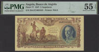 Banco de Angola, 5 Angolares, 1 January 1947, serial number 20aXY 005325, in PMG holder 55 EPQ, about uncirculated,...