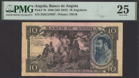 Banco de Angola, 10 Angolares, 1 June 1947, serial number 3Xh 147087, in PMG holder 25, very fine, scarce as an...