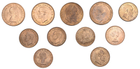 Edward VII, Penny, 1903, Halfpence (2) 1902, 1910 (S 3990, 3991); George V, Penny, 1927 (S 4054A); together with...