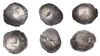 British Iron Age, ICENI, Uninscribed issues, silver Units (3), Punk Head type, male head right, herringbone hair,...
