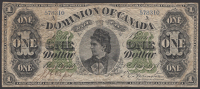 Dominion of Canada, $1, 1 June 1878, serial number 578310, plate position A, payable at Montreal, minor rust on...