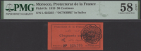 Protectorat de la France, Morocco, 50 Centimes, October 1919, serial number L 625235, in PMG holder 58 EPQ, choice...