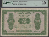 Banque d’Etat Du Maroc, 5000 Francs, 1 August 1943, serial number D.12 268, in PMG holder 20, very fine,...
