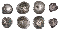 British Iron Age, ICENI, Uninscribed issues, silver Units (2), Punk Head type, male head right, herringbone hair,...