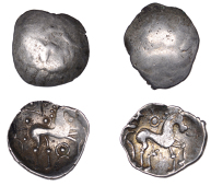 British Iron Age, ICENI, Uninscribed issues, silver Units (2), Mossop Proto Head type, trace of male head left, rev....