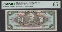 Republique d’Haiti, 50 Gourdes, 1986, serial number R976171, in PMG holder 65 EPQ, gem uncirculated
BNB B806a,...