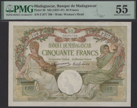 Banque de Madagascar, 50 Francs, ND (1937-47), serial number F.977 708, Dejouany and Gonon signatures, in PMG holder...