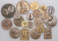 France, Military Preparation, 1911, a bronze medal, allegorical soldier seated on naval gun, rev. lion reclining...
