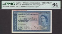Government of Cyprus, specimen 250 Mils, 1 June 1955, serial number A/1 000000, Mahony signature, red SPECIMEN OF NO...