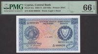 Central Bank of Cyprus, 250 Mils, 1 September 1971, serial number H/29 000026, Stephani signature, in PMG holder 66...