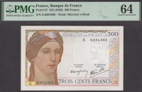 Banque de France, 300 Francs, ND (1938), serial number Z.0694868, in PMG holder 64, choice uncirculated, a very nice...