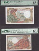 Banque de France, 50 Francs, 24 April 1941, serial number P.72 53072, 20 Francs, 7 October 1943, serial number V.103...