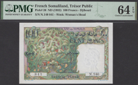Tresor Public, French Somaliland, 100 Francs, ND (1952), serial number N.140 841, in PMG holder 64 EPQ, choice...