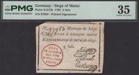 Siege of Mayence, 5 Sous, second issue, May 1793, serial number 97983, three printed signatures, previously mounted,...