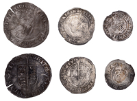 Mary, Groat, mm. pomegranate, 1.89g/6h (N 1960; S 2492); together with other hammered coins of Elizabeth I and James...
