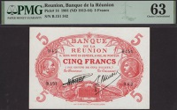 Banque de la Reunion, 5 Francs, 1901 (ND 1912-44), serial number B.151 342, Rabot and Ninon signatures, minor...