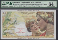 Caisse Centrale de la France d’Outre Mer, Reunion, 20 Nouveaux Francs on 1000 Francs, ND (1971), serial number Y.2...