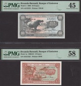 Banque d’Emission du Rwanda et du Burundi, 5 Francs, 15 September 1960, prefix D, also 10 Francs (2), 15 September...
