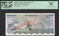 Banque d’Emission du Rwanda et du Burundi, specimen 1000 Francs, 15 September 1960, serial number A000000, red...