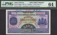 Barclays Bank (Dominion, Colonial and Overseas), Saint Vincent branch, printer’s archival specimen $5, 1 January...