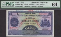 Barclays Bank (Dominion, Colonial and Overseas), Saint Lucia branch, printer’s archival specimen $5, 1 January...