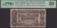 Government of the Straits Settlements, $1, 1 September 1906, serial number A/37 86635, in PMG holder 20, very fine,...