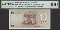 Lietuvos Bankas, 10 Litu, 1991 (ND 1993), serial number AA6849314, in PMG holder 66 EPQ, gem uncirculated
BNB...
