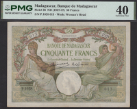 Banque de Madagascar, 50 Francs, ND (1937-1947), serial number P.1028 013, Dejouany and Gonon signatures, in PMG...