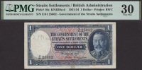 Government of the Straits Settlements, $1, 1 January 1934, serial number E/61 25682, Small signature, in PMG holder...