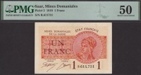Mines Domaniales de la Sarre, 1 Franc, 1919, serial number B.611731, in PMG holder 50, about uncirculated
BNB...