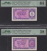 Sarawak Rubber Export Coupons, 5, 10, 25, Katis, 1 Picul, 31 December 1941, also 5 Katis (2), 1 Picul, 1942, in PMG...