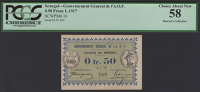 Gouvernement General de l’Afrique O.F., Senegal, 50 Centimes, 11 February 1917, serial number J-70 489, in PCGS...
