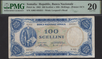 Banca Nazionale Somala, 100 Scellini, 1962, serial number A003 035351, Mohamed and Addawe signatures, tape repairs,...