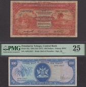 Government of Trinidad and Tobago, $2, 1 January 1943, prefix 20D, Central Bank, $100 (2), ND (1977), also $50,...