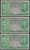 British Caribbean Territories, consecutive $5 (3), 28 November 1950, serial numbers C/1 964290-2, Robertson,...