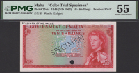 Government of Malta, colour trial 10 Shillings, 1949 (ND 1963), no serial number, specimen number 6, no signature,...