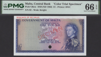 Government of Malta, colour trial £1, 1949 (ND 1963), no serial number, specimen number 82, no signature, blue...