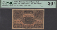 Hyderabad Government, 1 Rupee, ND (1919), serial number A/2 974828, repaired and constructed, in PMG holder 20 NET,...