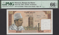Banque du Maroc, 10 Dirhams, 1968, serial number A.47 91644, in PMG holder 66 EPQ, gem uncirculated
BNB B402d, Pick...