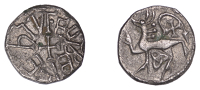 Kings of Northumbria, Eadberht, Sceatta, series Y [York], class D, eotberehtvγ around cross, rev. lion advancing...