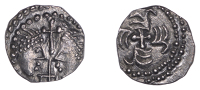 Early Anglo-Saxon Period, Sceatta, Secondary series J [York], type 37, two heads vis-à-vis, each with double-banded...