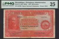 Banco Nacional Ultramarino, Mozambique, 100 Escudos, 27 January 1943, serial number 542760, Artur Meneses Correia de...