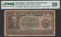 Banco Nacional Ultramarino, Mozambique, 50 Escudos, 29 November 1945, serial number 1658928, Manuel Rodrigues Junior...